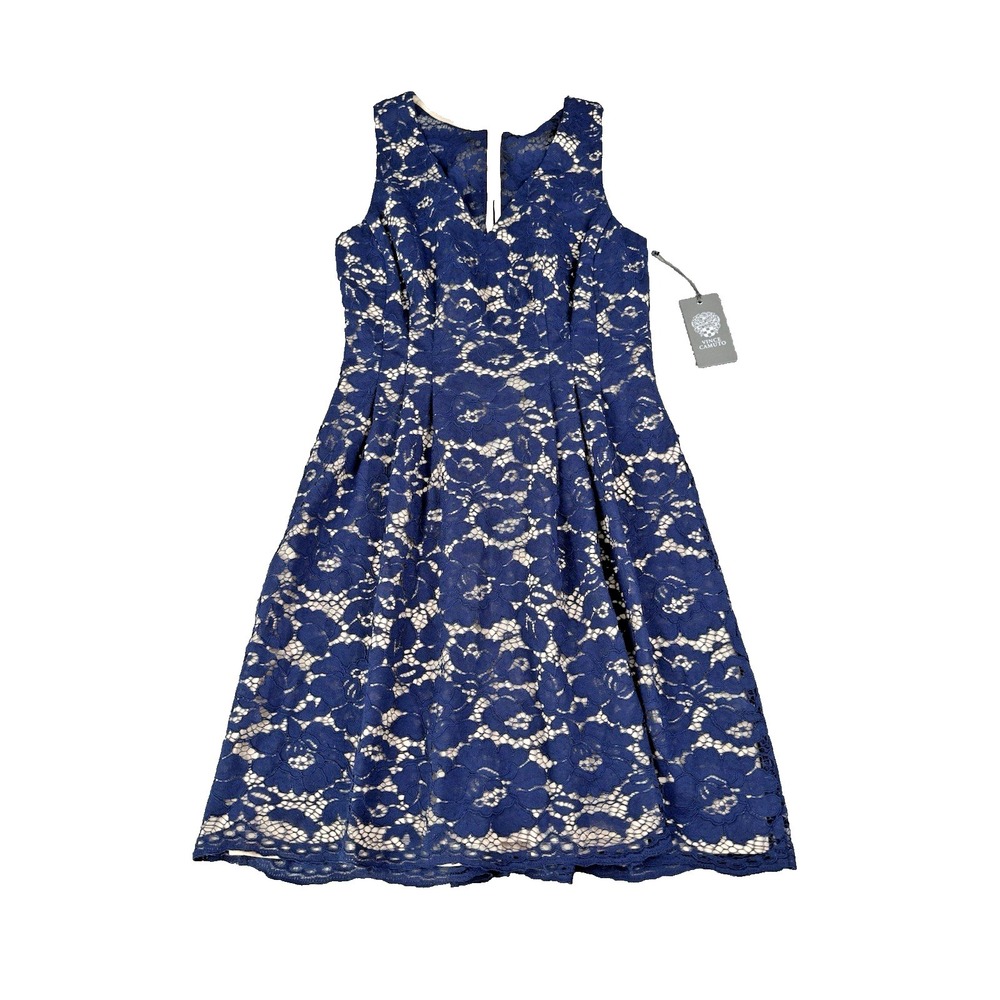 Vince Camuto Cocktail Dress 2 Blue Lace Overlay Sleeveless NWT MSRP $148